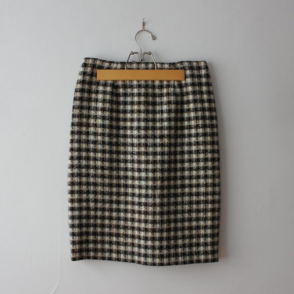 Vintage Dresses & Skirts - Vintage 70's Tweed Checked Wool Skirt